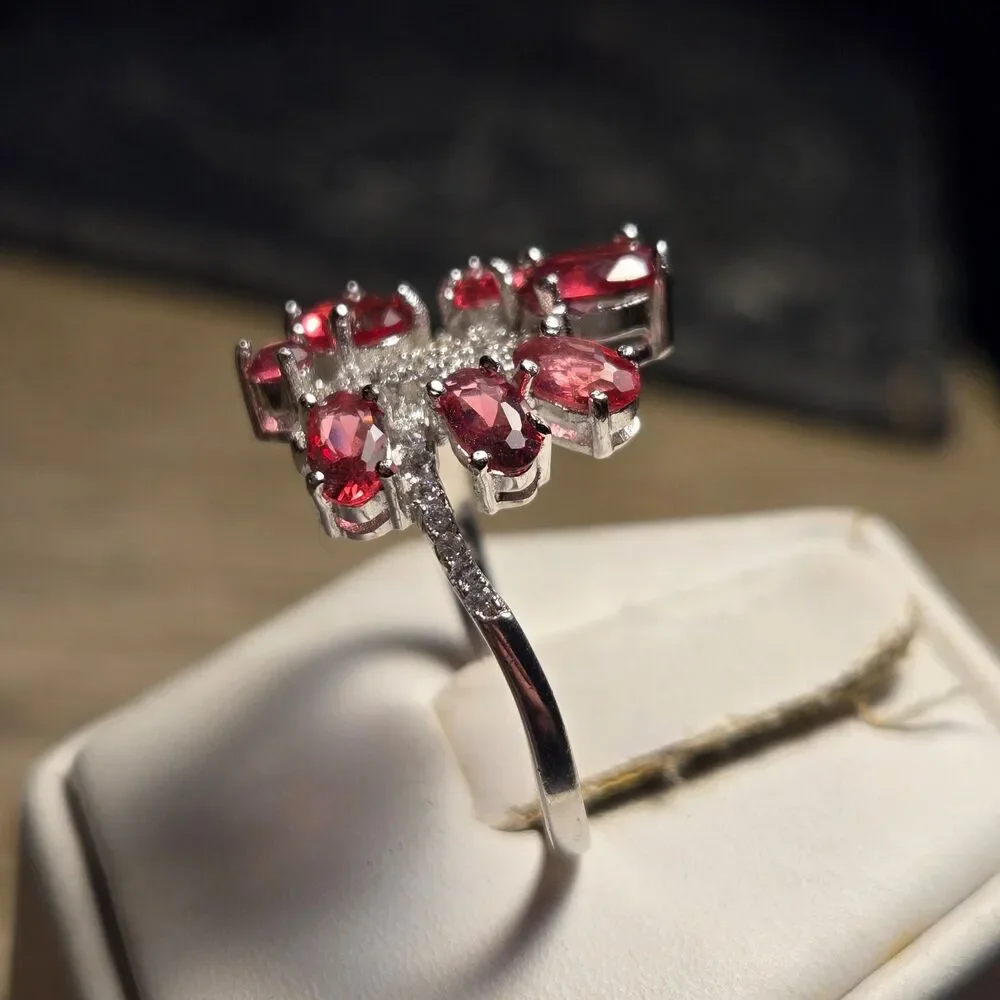 Red Stone Cocktail vintage sterling silver ring sz 8.5